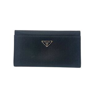 PRADA Satin Snap Folding Logo Long Continental Wallet